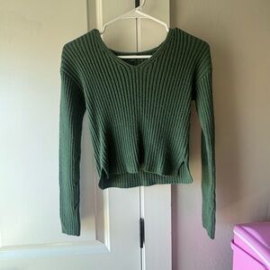 Stylish Green Ribbed Knit Top